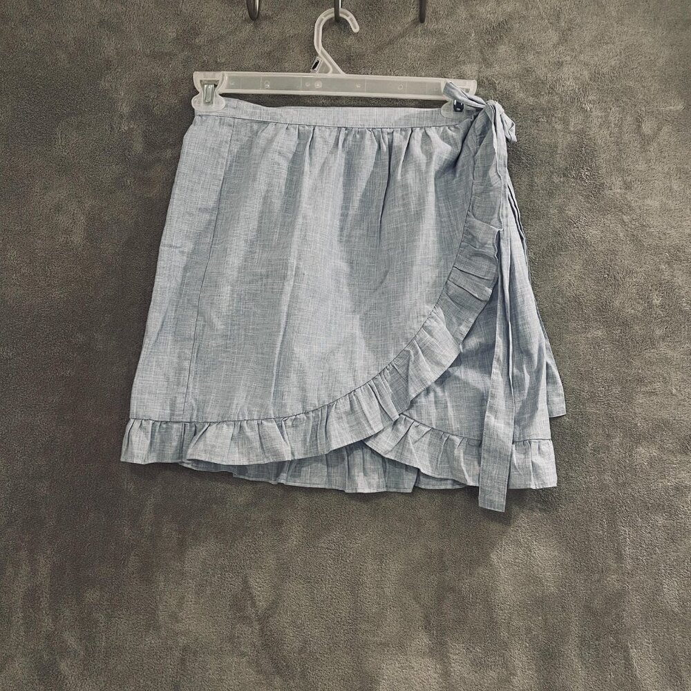 Madewell Skirt Womens 8 Blue Ruffle Wrap Tie Waist Cotton Mini Casual Summer